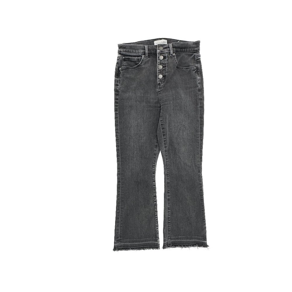 Loft High Waist Flare Crop Raw Hem Button Fly Women's size 4P Black Denim jeans